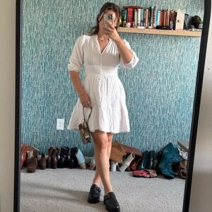 Me+Em White Cheesecloth Fit and Flare Dress in White size 6